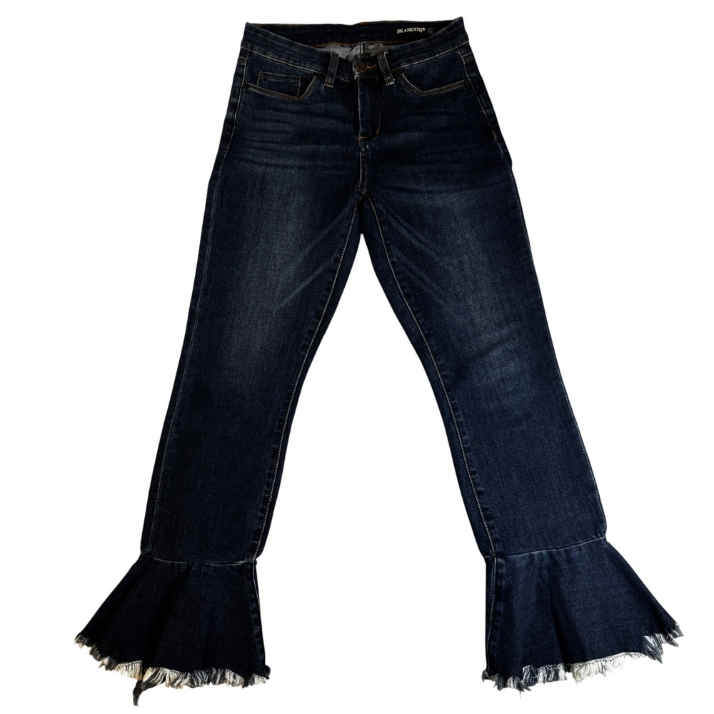 BlankNYC Dark Wash Frayed Bell‎ Bottom Flare Jeans Blue Denim Size 26